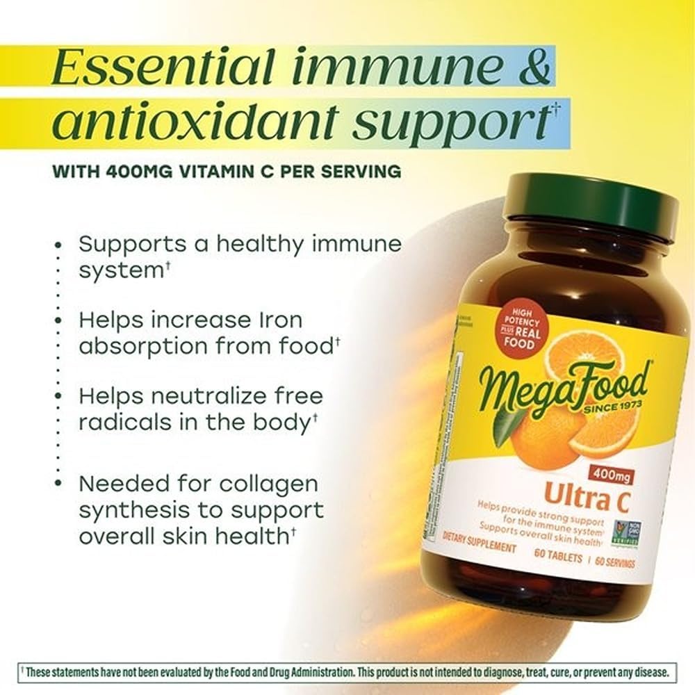 MegaFood Ultra C 400 mg - 60 Tablets - Vegan Vitamin C with Real Foods