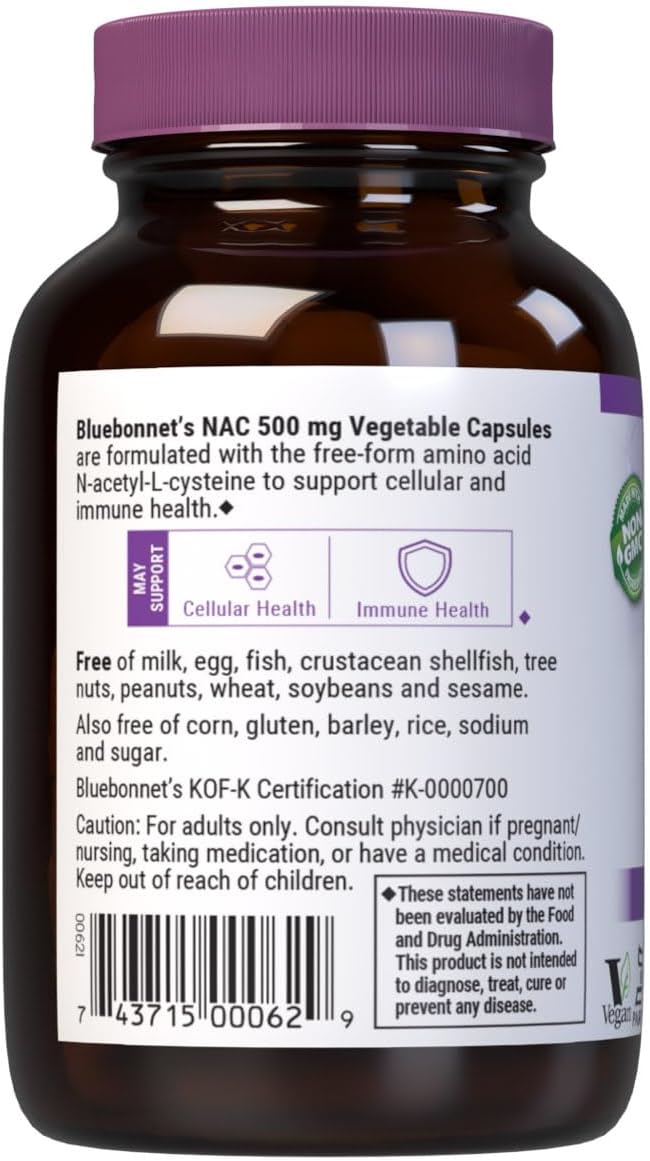 Bluebonnet NAC 500 mg Cápsulas Vegetales, 30 Unidades
