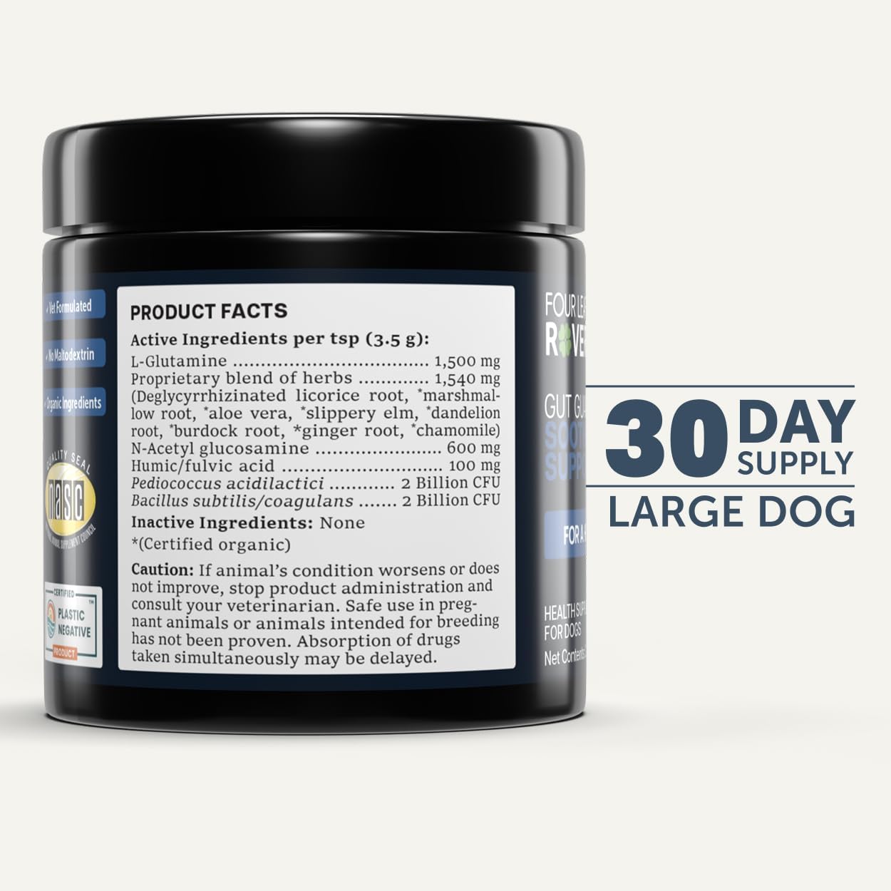 Gut Guard - Probióticos, Prebióticos y Hierbas Orgánicas para Perros - Salud Intestinal y Apoyo Inmunológico - Formulado por Veterinarios - Suministro para 30 Días para Perros Grandes