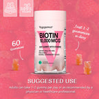 VEGEPOWER Gominolas de Biotina 10000mcg Veganas para el Mantenimiento del Cabello, Piel y Uñas