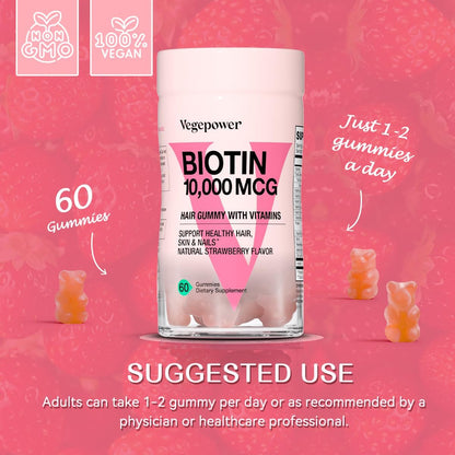 VEGEPOWER Gominolas de Biotina 10000mcg – La biotina contribuye al funcionamiento normal del sistema nervioso. – Image 7