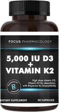 Focus Pharmacology Vitamina D3 5000 UI con Vitamina K2 y Bioperine - 60 Cápsulas