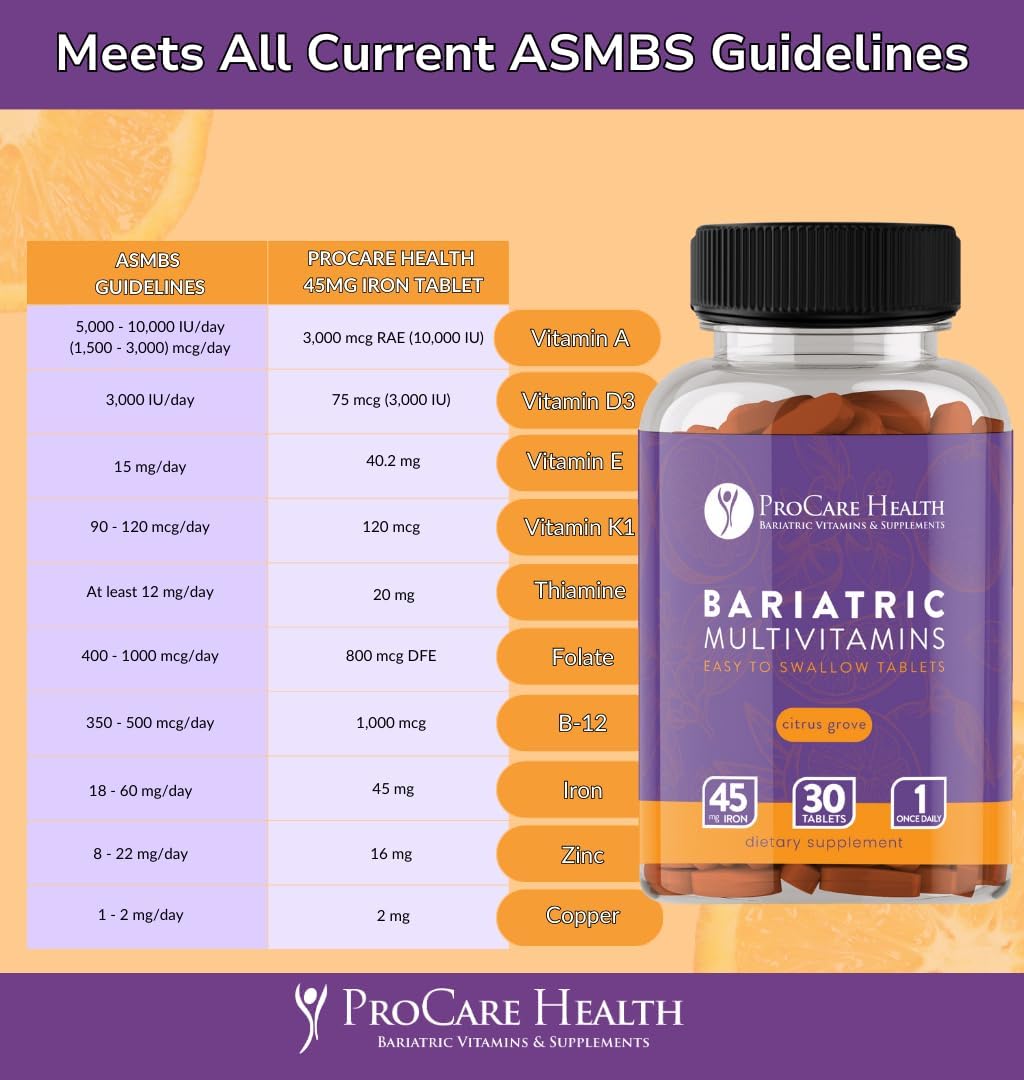 ProCare Health Multivitamínico Bariátrico con Hierro 45mg - 30 Comprimidos Fáciles de Tragar