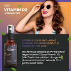 Ideal Infusion Vitamina D3 5000 UI con K2 (MK-7) Spray Líquido Vegano - Sabor Ciruela Orgánica y Canela (75 Dosis)