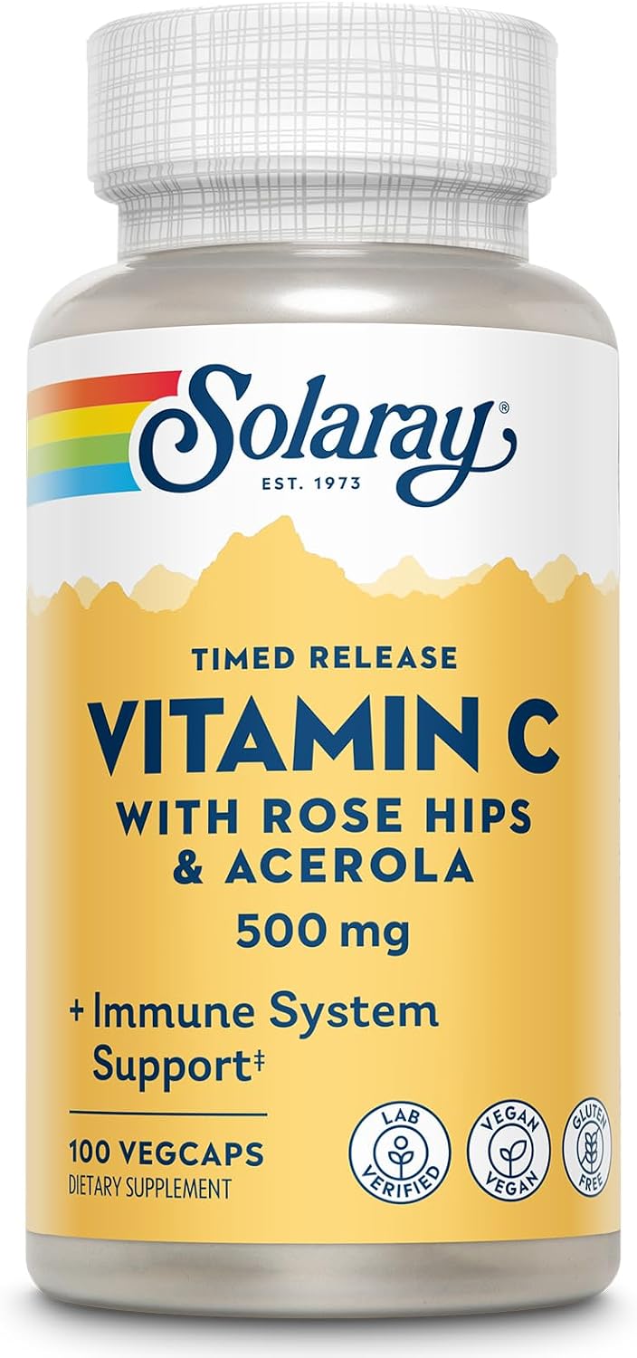 Solaray Vitamin C 500 mg with Rose Hips - Sustained Release Capsules, 100 Count