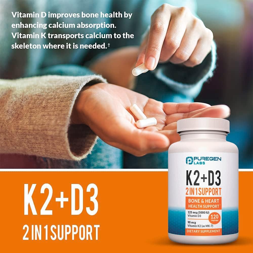 Fórmula 2 en 1 de Alta Potencia: Vitamina D3 5000 UI y K2 MK-7 90 mcg – 240 Cápsulas (8 Meses)