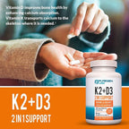 Fórmula 2 en 1 de Alta Potencia: Vitamina D3 5000 UI y K2 MK-7 90 mcg – 240 Cápsulas (8 Meses)