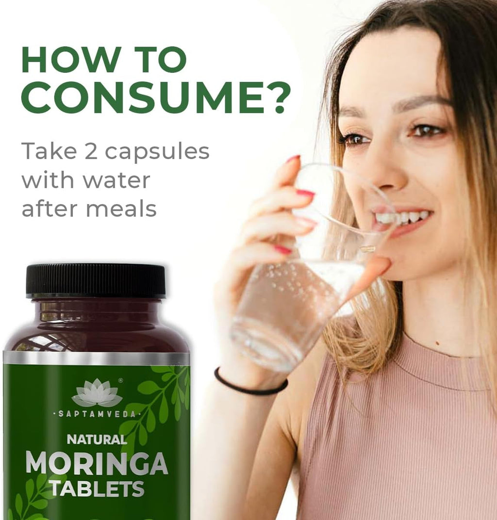 SAPTAMVEDA Comprimidos de Moringa Natural (120 comprimidos) - 500mg cada uno | Multivitamínico natural de hojas de Moringa