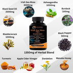 10-en-1 Irish Sea Moss Cápsulas Vegetales 3000mg con Aceite de Semilla Negra, Ashwagandha, Bladderwrack, Bardana, Cúrcuma, Vinagre de Manzana, Miel de Manuka, Diente de León y Pimienta Negra - Fabricado en EE. UU.