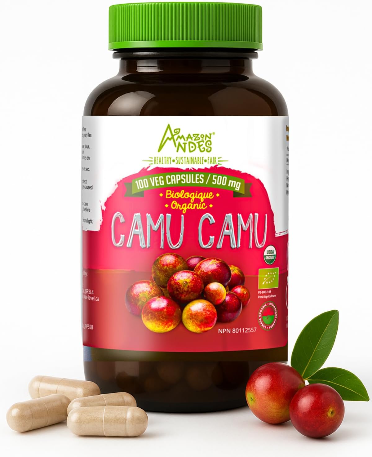 Amazon Andes Camu Camu en Cápsulas 500mg - Vitamina C Natural de la Selva Amazónica Peruana - 100 Cápsulas Vegetarianas