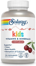 SOLARAY Vitaminas y Minerales para Niños – Multivitamínico Infantil con 20 Nutrientes, Sabor a Cereza Negra, 120 Comprimidos Masticables