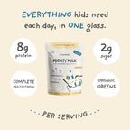 Vanilla Mighty Milk - Proteína en Polvo y Multivitamínico Diario para Niños con Probióticos y Espinacas Orgánicas - 15-30 Servicios