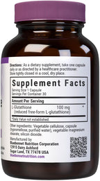 Bluebonnet Nutrition L-Glutathione 100mg – Free Form Amino Acid – Antioxidant Protection – 30 Vegan Capsules