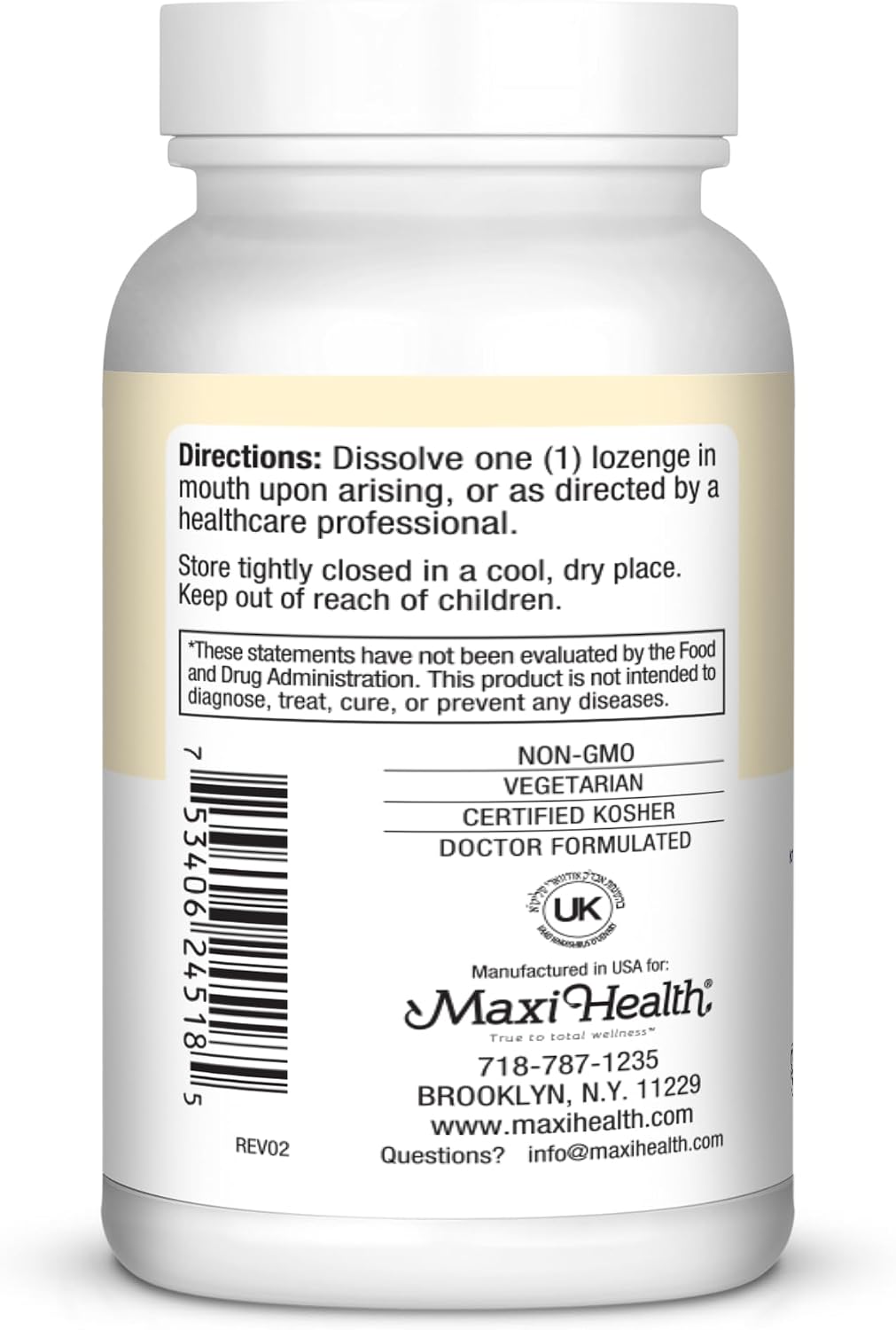 Maxi Health Triple B Lozenges - Complejo B con B12, B6 y Biotina - Sabor Fresa - 180 Pastillas - Kosher