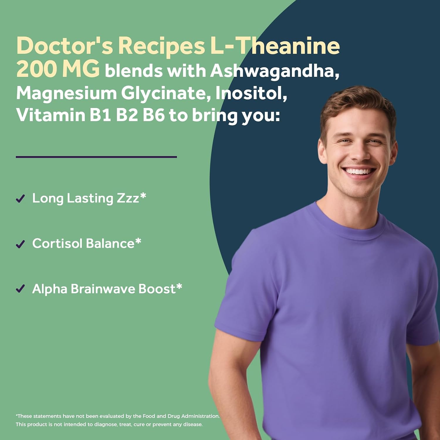 Doctor's Recipes L-Theanine 200 mg con Magnesio Glicinato, Ashwagandha, Inositol y Vitaminas B - 90 Cápsulas