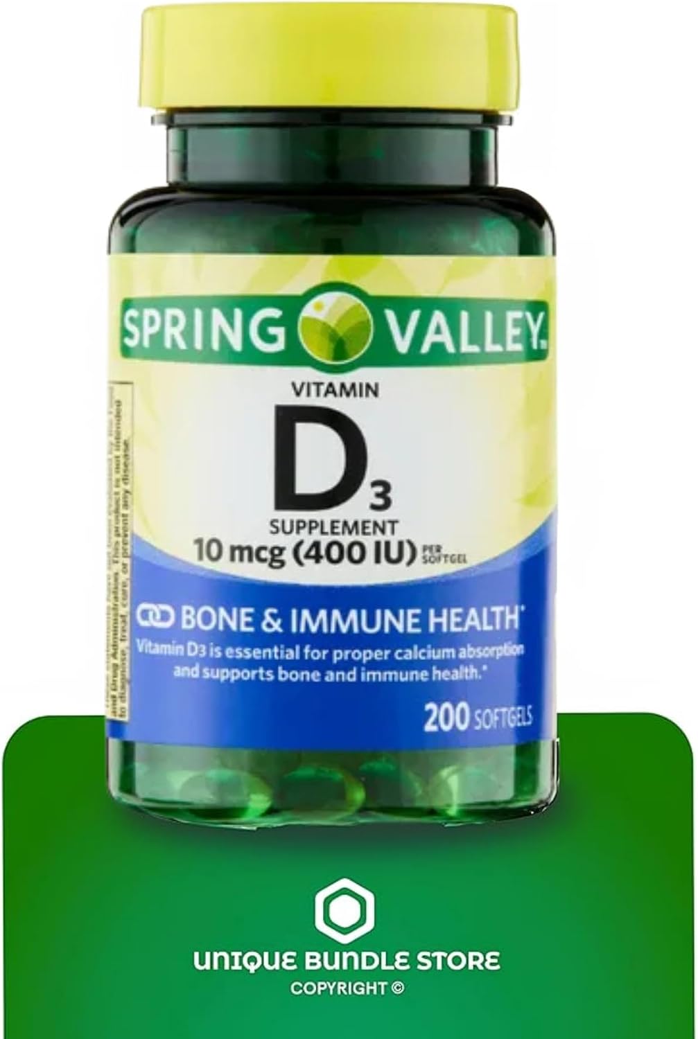 Vitamina D3 10 mcg (400 UI), 200 cápsulas blandas - Complemento alimenticio (Paquete de 1)