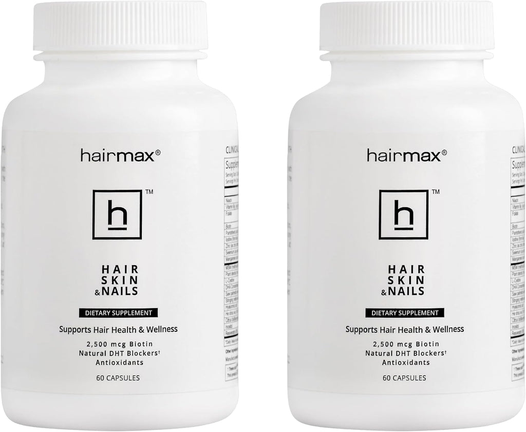 Hairmax Complemento Alimenticio para Cabello, Piel y Uñas – 2500 mcg de Biotina, Bloqueador de DHT, MSM y Antioxidantes (Pack de 2 Frascos)