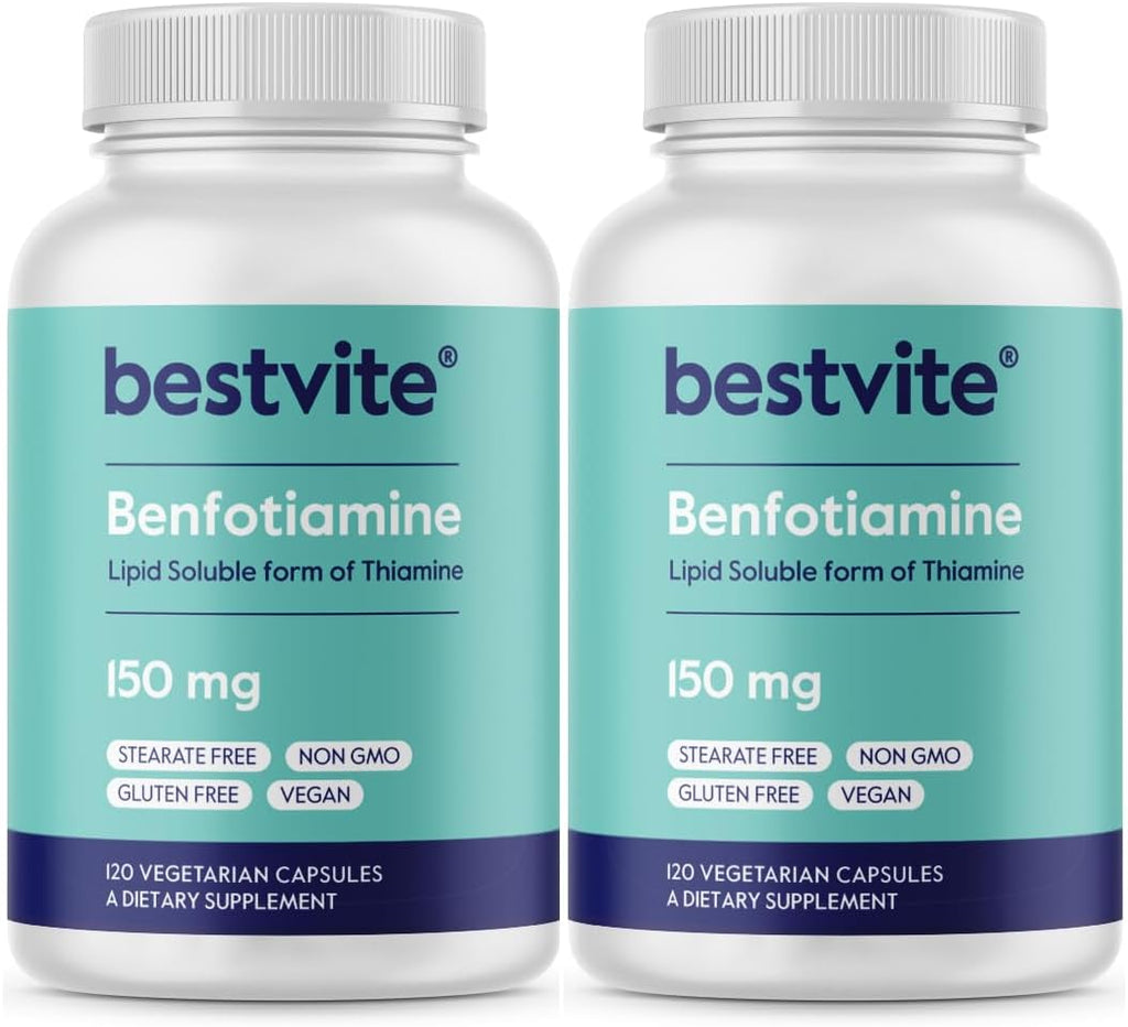 BESTVITE Benfotiamina 150mg (240 Cápsulas Vegetarianas) - Sin Estearatos - Sin Dióxido de Silicio - Vegano - Sin OGM - Sin Gluten