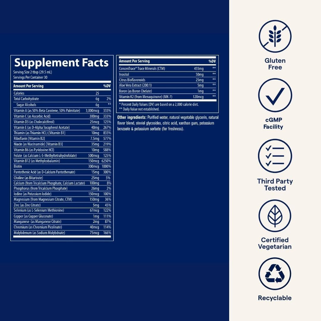 Trace Minerals | Liquid Multivitamin with Minerals | B Vitamins, Antioxidants, 72+ Ionic Minerals for Energy and Skin, Hair, & Nails (Orange Mango)