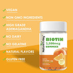 Nature's Key Biotin Gummies con Vitaminas C y E - Mantenimiento del Cabello, Piel y Uñas - Vegano - Sabor Naranja - 120 Gominolas