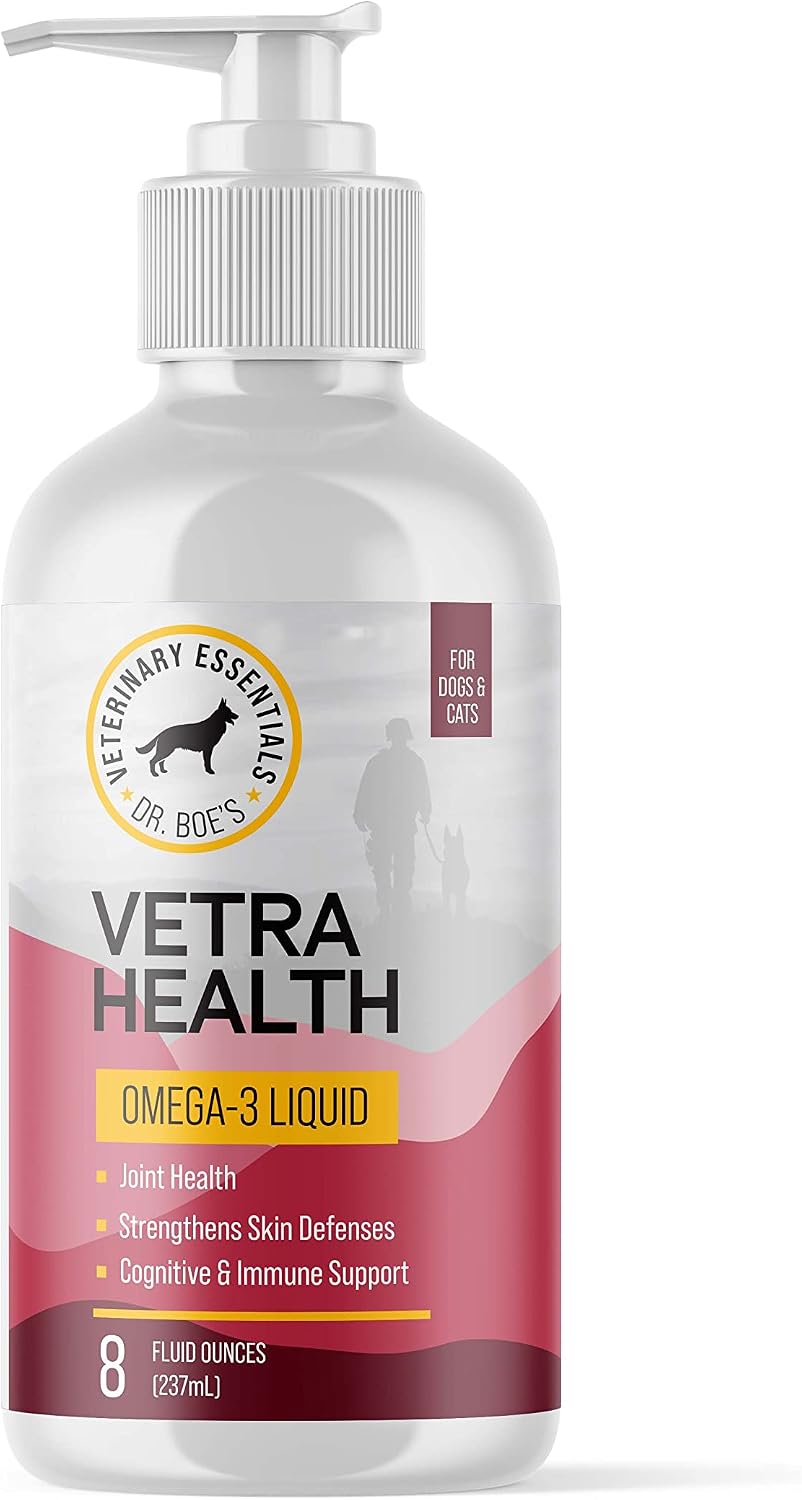 Dr. Boe's Veterinary Essentials VetraHealth Omega-3 Completo – Apoyo para Piel, Articulaciones, Cognitivo e Inmunológico para Perros – Aceite de Pescado Líquido con EPA y DHA