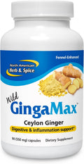 NORTH AMERICAN HERB & SPICE GingaMax - 90 Cápsulas - Jengibre de Ceilán - Apoyo Digestivo - No GMO