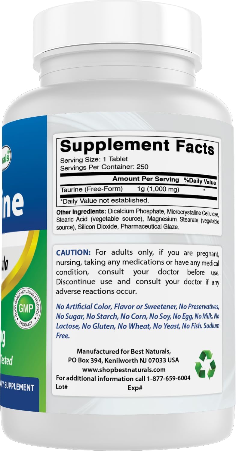 Best Naturals Taurina 1000 mg 250 Comprimidos