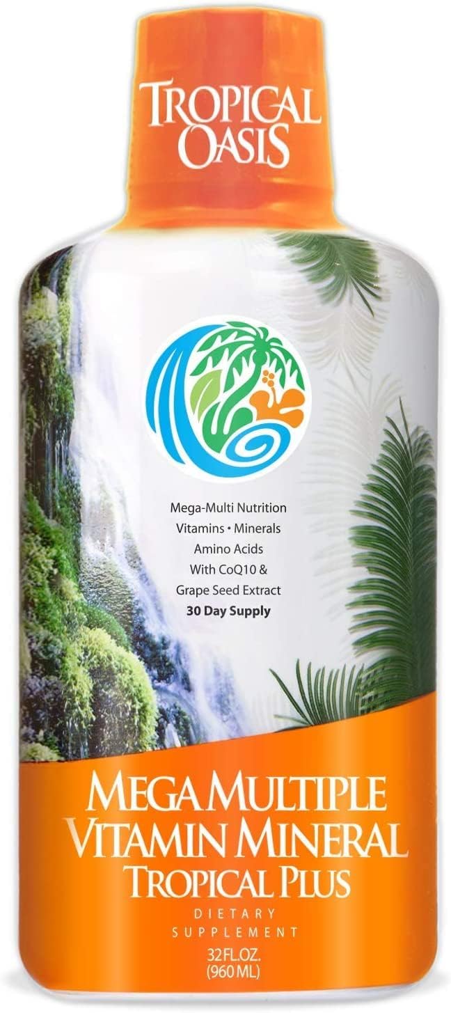 Tropical Oasis Mega Plus - Liquid Multivitamin and Mineral with CoQ10, Grape Seed Extract, and Organic Aloe Vera - 946 ml (32 oz)