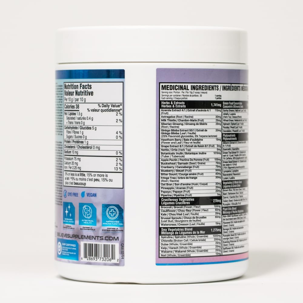 Believe Supplements Superfoods+Greens – Mezcla de Superalimentos, Sabor Cítrico (30 dosis)