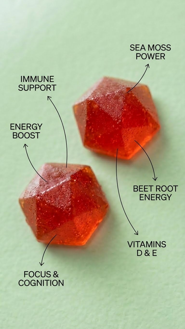 BDE Wildcrafted Sea Moss Gummy con Maca Root, Beets, Lion's Mane, Vitamina D+E - 60 Gominolas