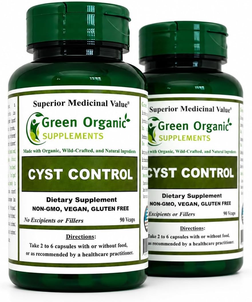 Green Organic Supplements Cyst, Breast Cyst, 90 cápsulas vegetales, Alta absorción, No-GMO, Sin gluten (Pack de 5)