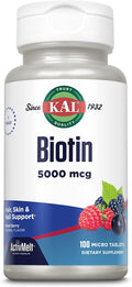 Kal Biotina 5000 mcg, tabletas sabor a bayas mixtas, 100 unidades