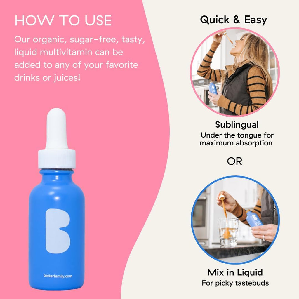 Better Family - Multivitamínico Líquido Diario - Bienestar Completo en Gotas - Para Todas las Edades y Géneros - Vitaminas Metiladas - Sin Azúcar ni Artificiales - Sin Gluten, No GMO - 60 ml