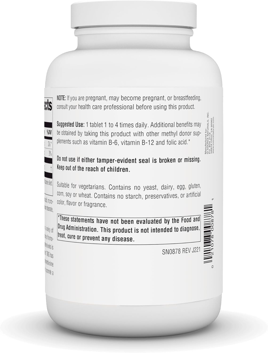 Source Naturals TMG (Trimetilglicina/Betaína Anhidra) - 750 mg - 240 Comprimidos Vegetarianos