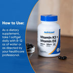 Nutricost Vitamina D3 + K2 (5000 UI D3 / 100 mcg MK7), 120 Cápsulas Blandas – Sin Gluten y No GMO