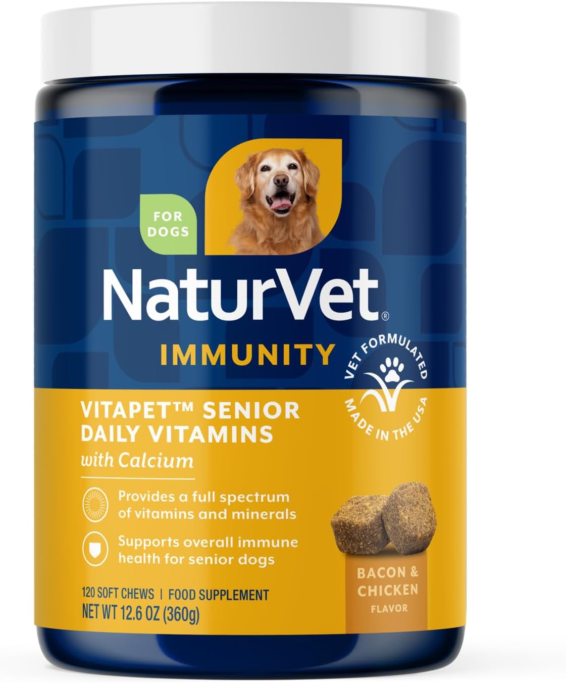NaturVet VitaPet Senior Multivitamínico para Perros con Glucosamina - 120 Comprimidos Masticables