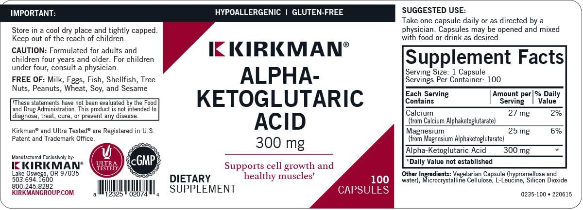 Kirkman Ácido Alfa-Cetoglutárico 300 mg - 100 Cápsulas Vegetales