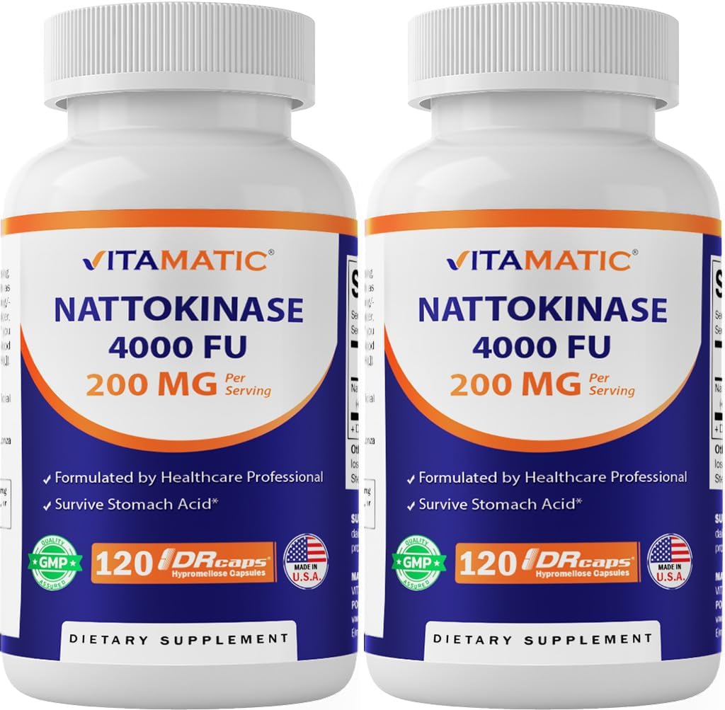Vitamatic Nattokinase Supplement 4,000 FU, 120 Cápsulas de Liberación Retardada