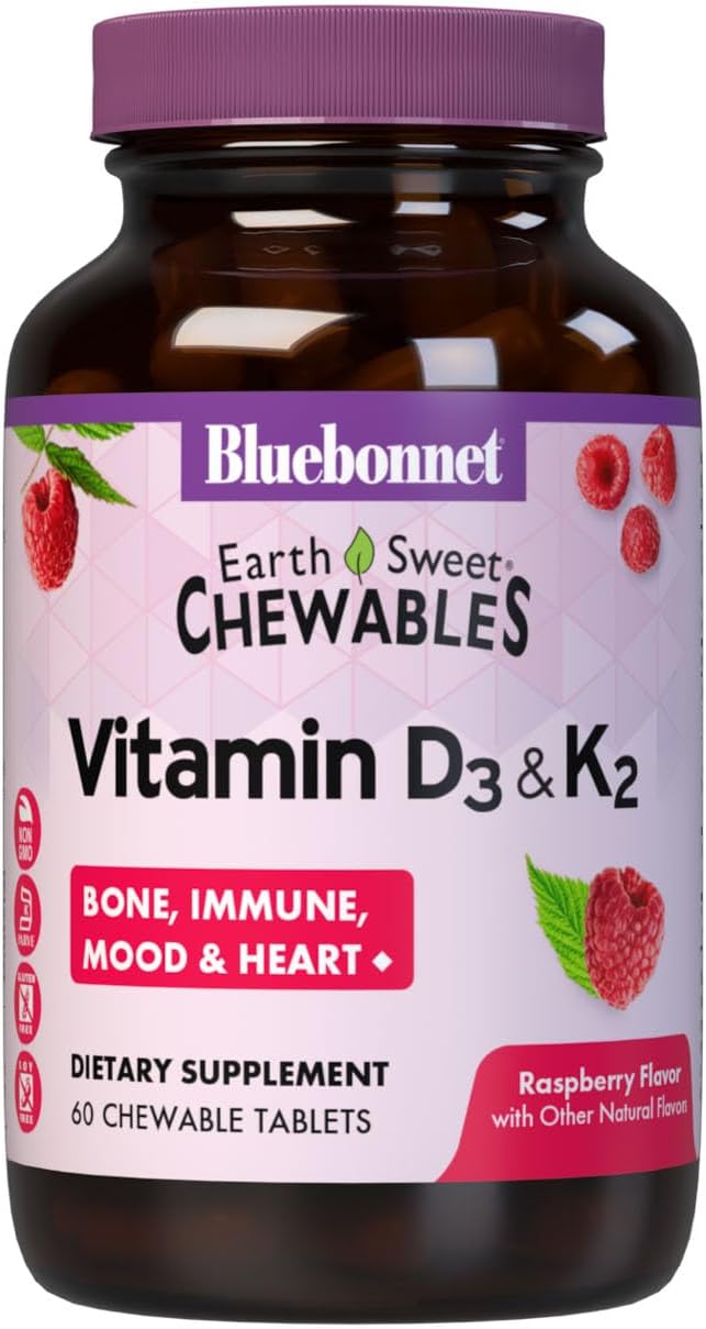 Bluebonnet Nutrition Vitamina D3 y K2 EarthSweet Comprimidos Masticables, 60 unidades