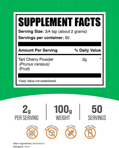 BulkSupplements.com Polvo de Cereza Ácida - Suplemento de Fruta, Fuente de Antioxidantes, Sin Gluten, Sin Azúcar Añadido, – Image 2