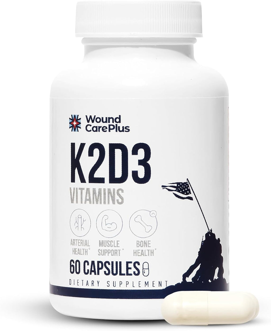 Wound Care Plus Vitamina D3 y K2 - 60 Cápsulas - No GMO, Sin Gluten
