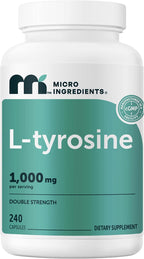 Micro Ingredients L-Tirosina 1000 mg, 240 Cápsulas | Suplemento de Aminoácidos No Transgénico