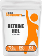 BulkSupplements Betaina HCl en Polvo - Suplemento de Clorhidrato de Betaína, Apoyo Digestivo - Sin Gluten, 750mg por Ración, 1kg (2.2 lbs)