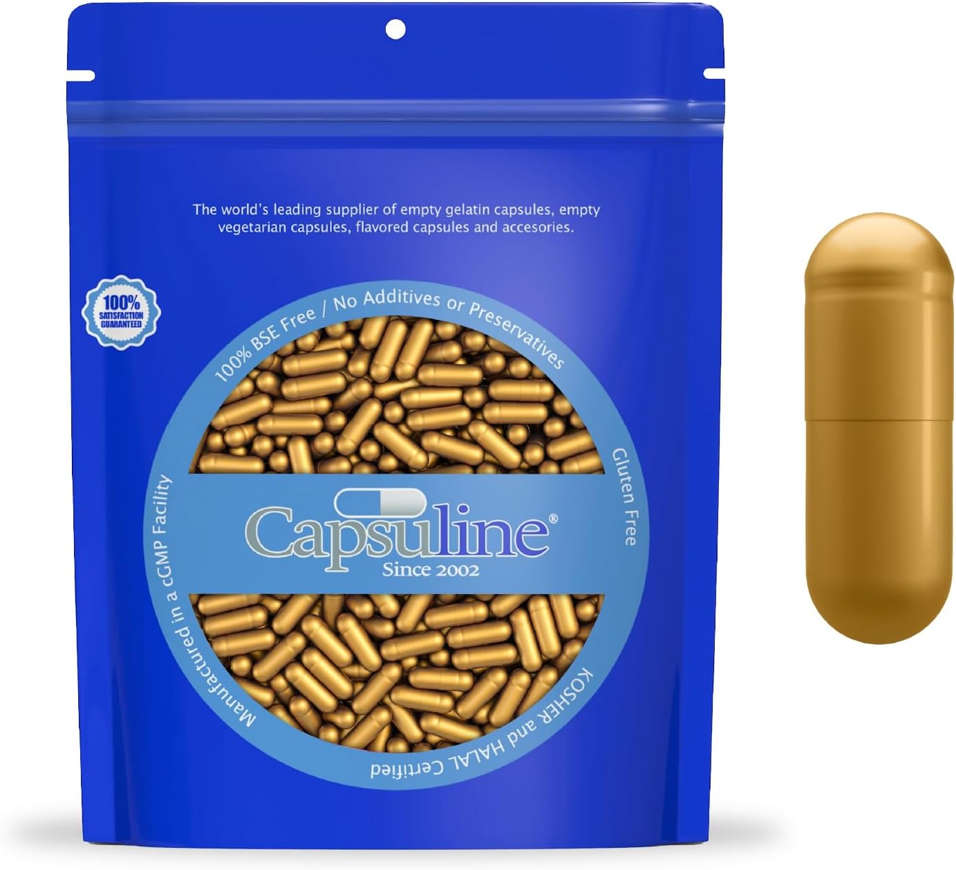 Capsuline Cápsulas Vacías de Gelatina Tamaño 0 - Color Dorado - 1000 Unidades