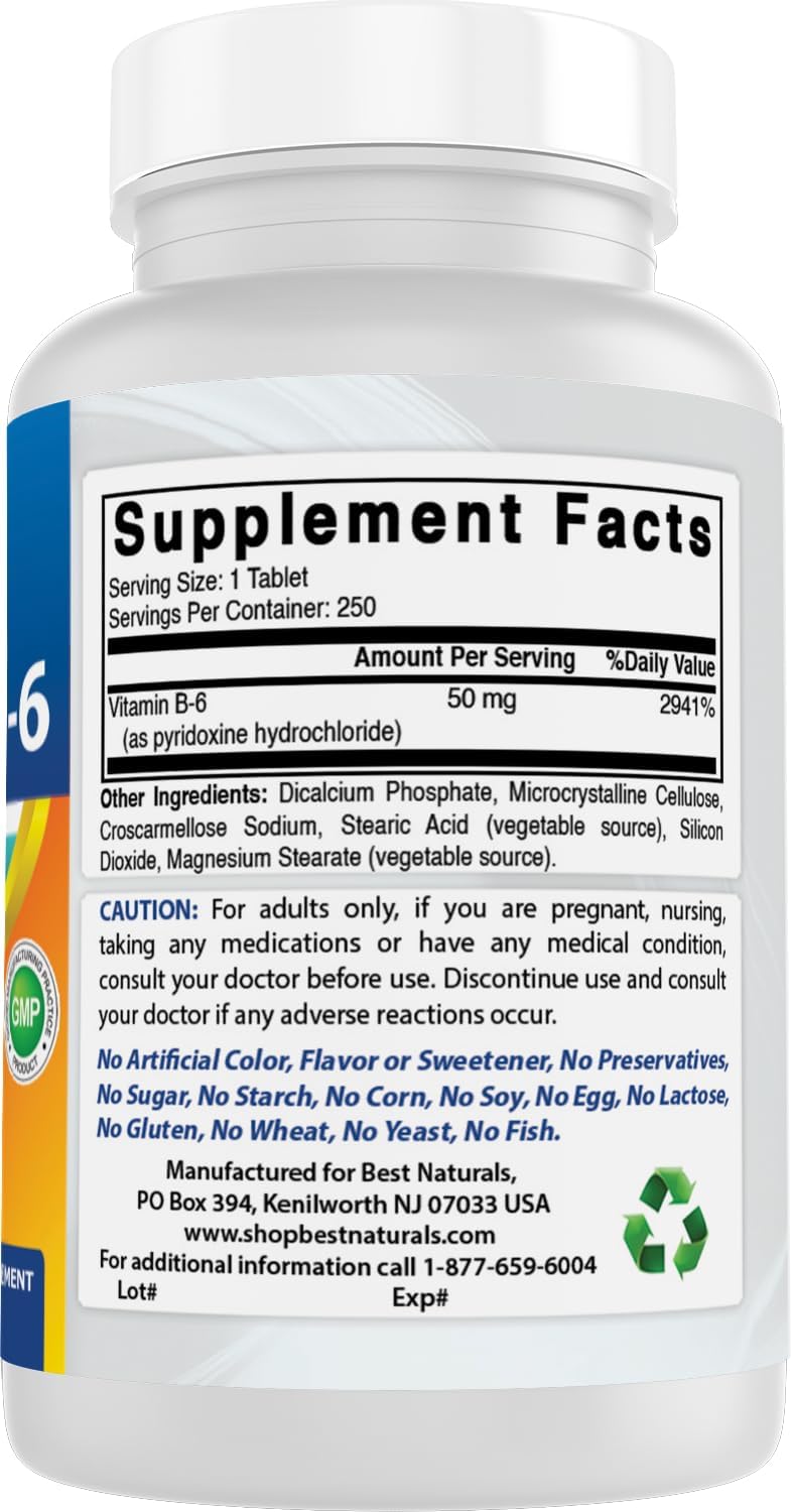 Best Naturals Vitamina B6 50 mg 250 Comprimidos (Pack de 2)