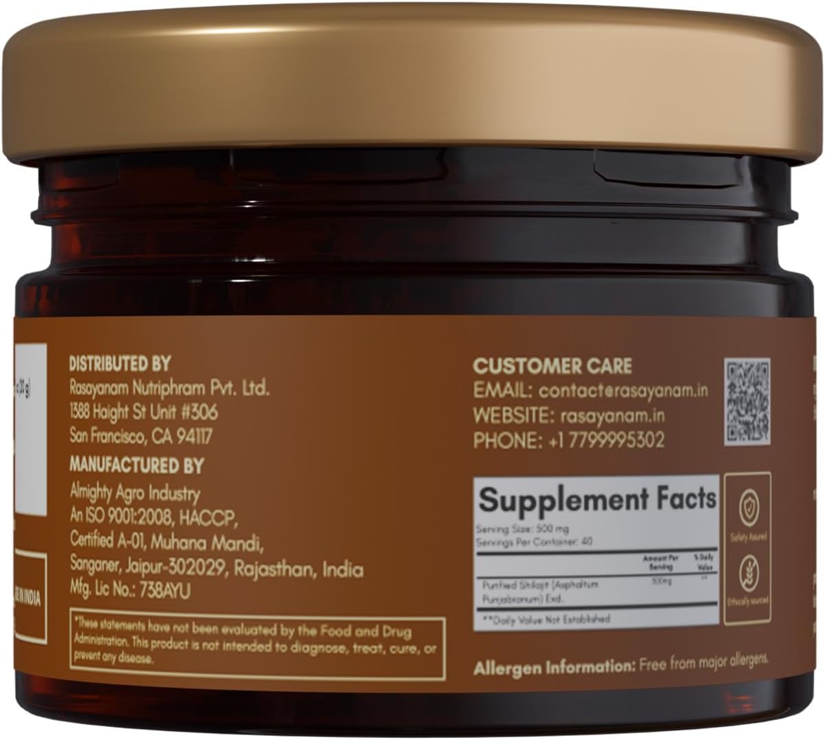 Rasayanam Shilajit Resina Pura del Himalaya (20g) - 80+ Minerales y 75% Ácido Fúlvico