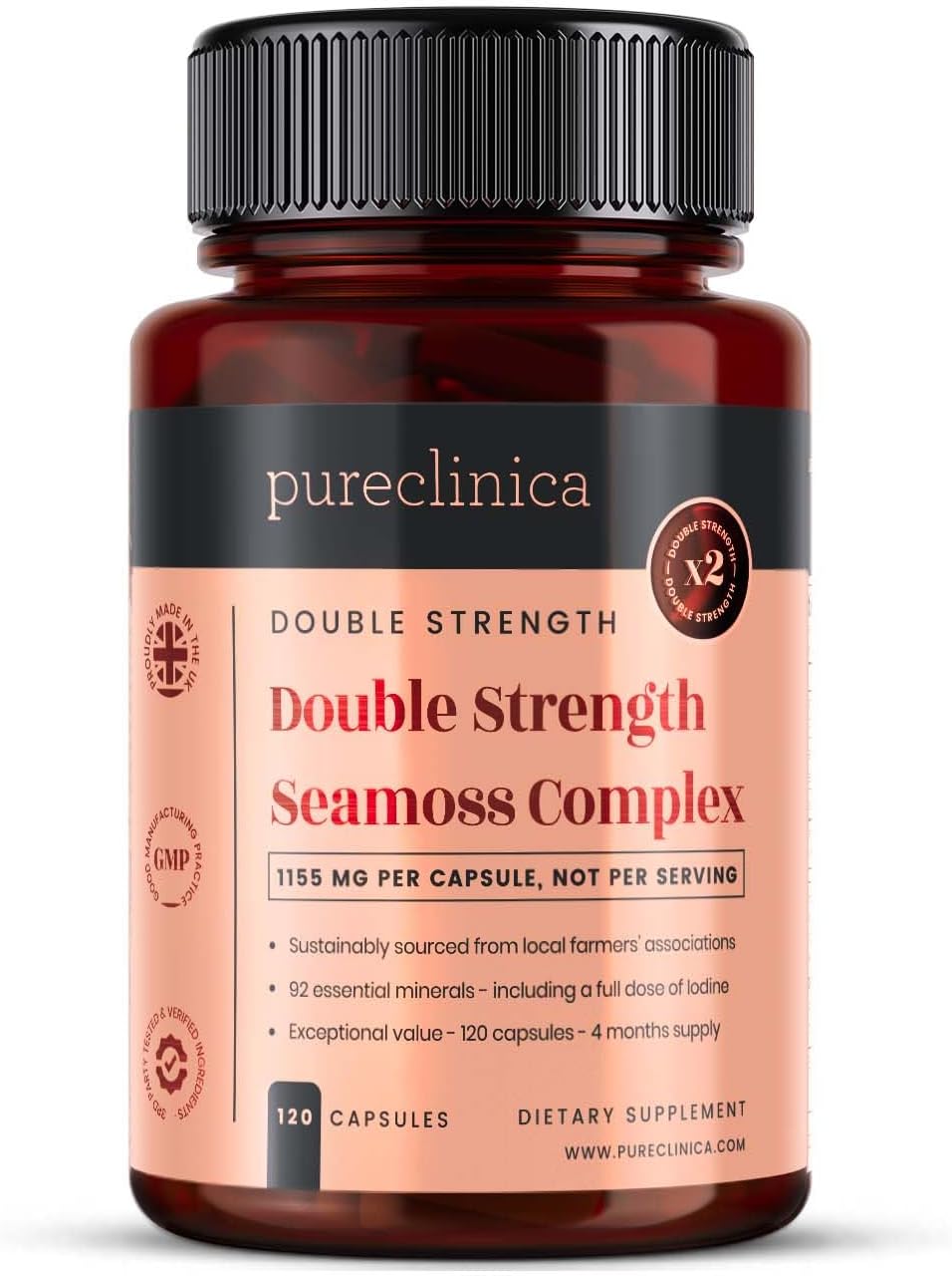 pureclinica Complejo de Musgo Marino Doble Concentración - 1155mg, 120 Cápsulas