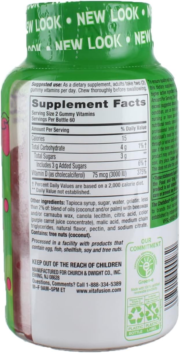 Vitafusion Extra Strength Vitamin D3 Gummies, Natural Strawberry Flavor, 120 Count (Pack of 2)
