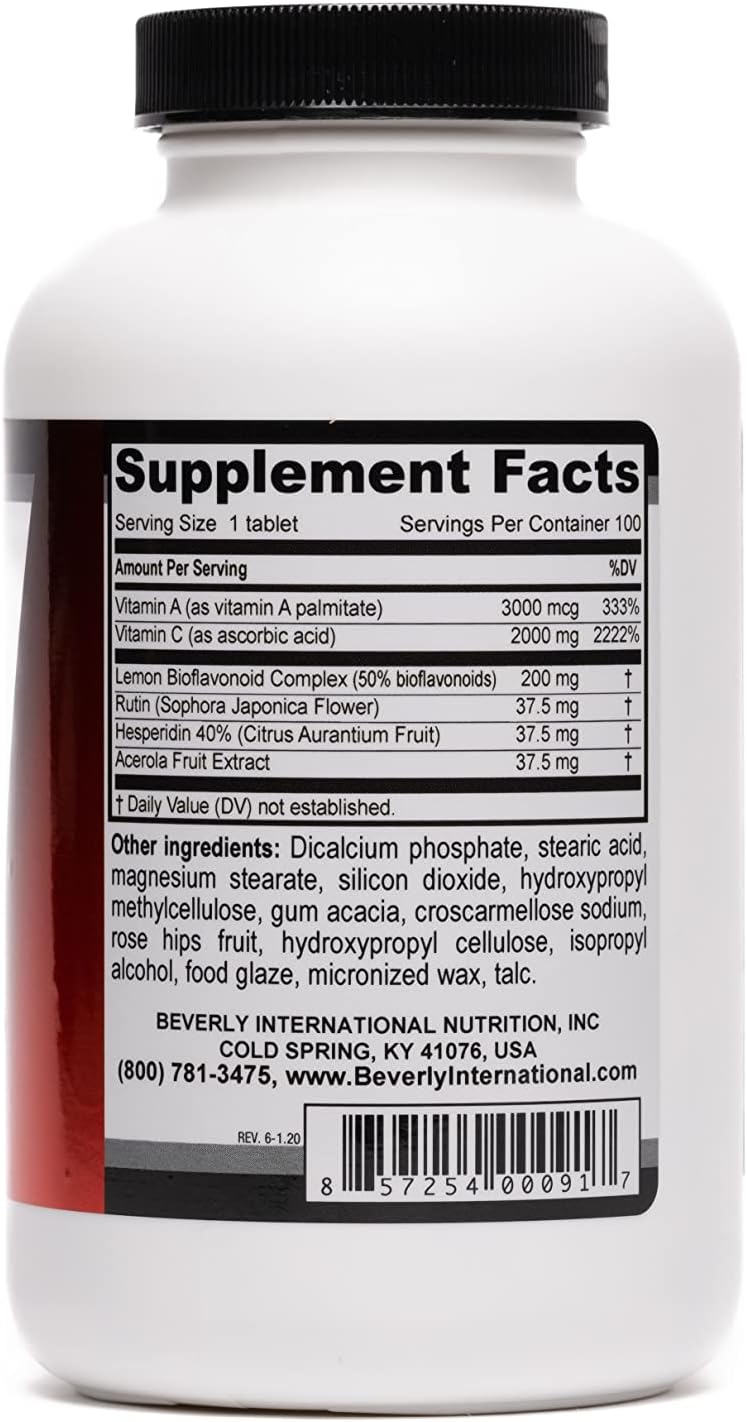 Beverly International Ultra-C, 100 Comprimidos de Vitamina C de Liberación Sostenida - 2000 mg