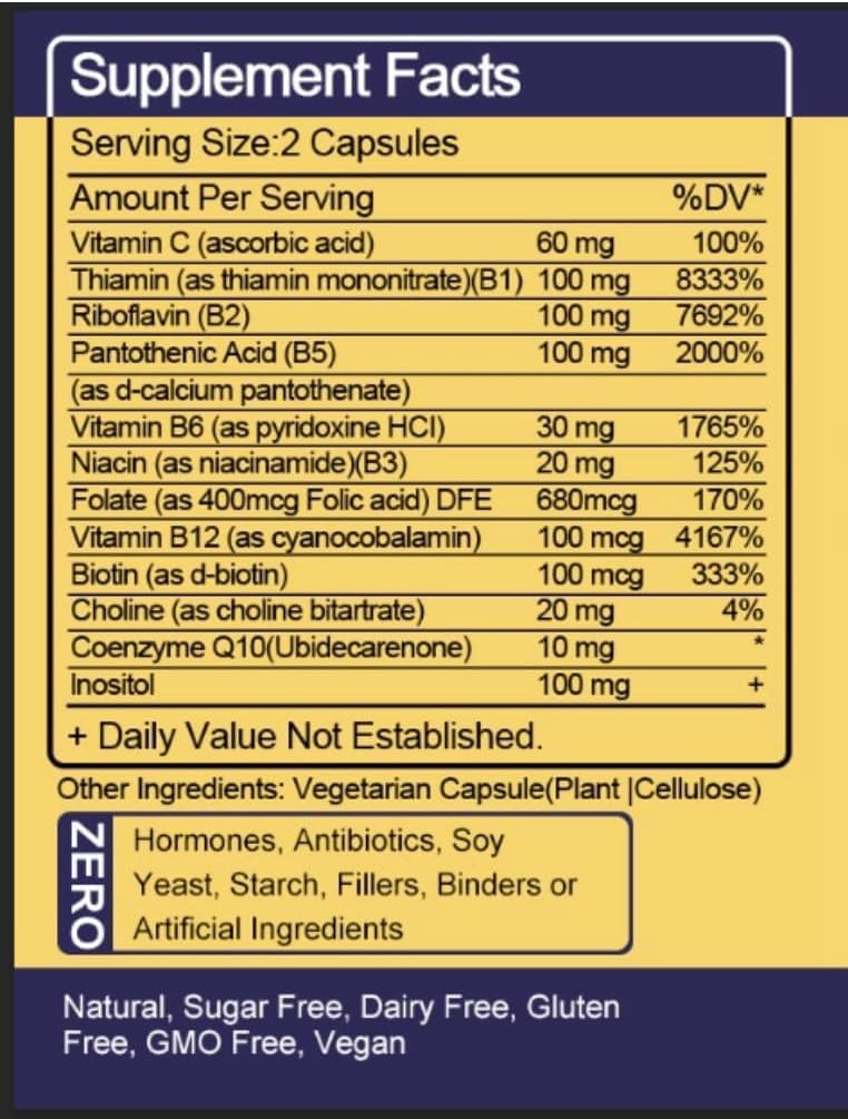 TheraSuva Complejo B + CoQ10 + Vitamina C - Suplemento de Máxima Potencia para Energía y Apoyo al Metabolismo, 2 Meses de Suministro, 120 Cápsulas Blandas